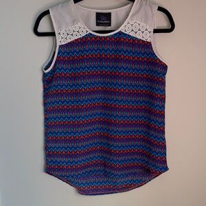 Plains and Prints Colorful Chevron Tank Top with Lace Accents